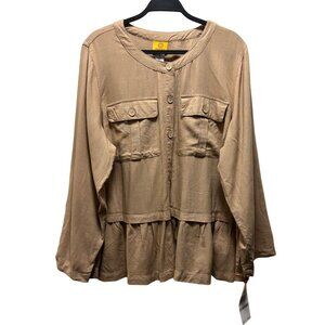 Ruby Rd. Womens 1X Golden Hour Roll Tab Sleeve blouse With Pockets